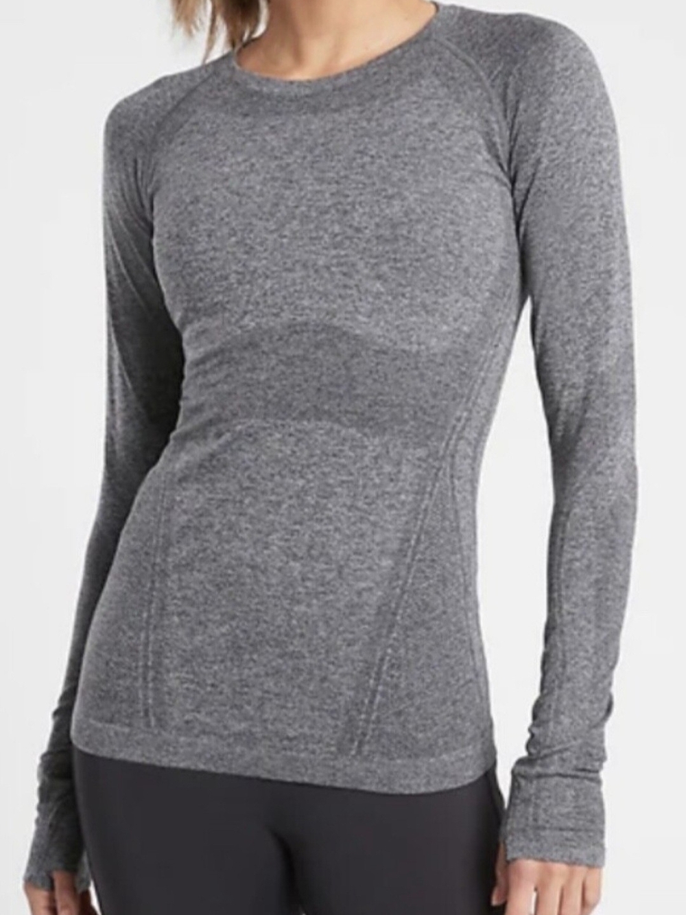 Athleta Gray Seamless Long-Sleeve Crewneck Top